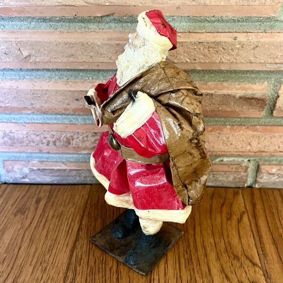 Vintage Paper Mache Red Suit Santa W/Toy Bag Figurine 8.5” Rustic Primitive Folk - Picture 4 of 9